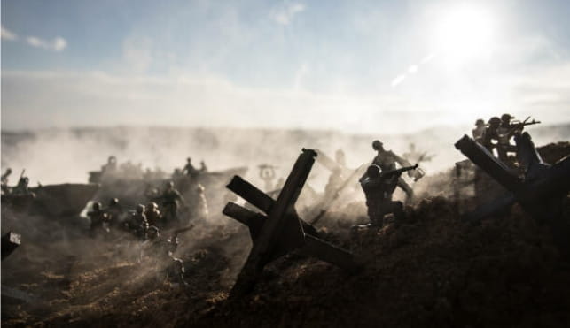 Group of soldiers invading a beach